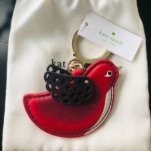 Kate spade ooh la la red leather bird key ring